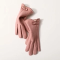 Pink winter gloves with bow decoration and thick fleece lining for cold weather - N719 Pink