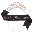 60th birthday set with 60 rhinestone crown and 60 & Fabulous black glitter sash - One Size / 60th (Glitter) / Black/Rose Gold