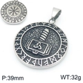 Ciondolo Mjolnir vichingo argento con rune, diametro 39mm e peso di 32g - Ciondolo Tondo con Runa Martello di Thor (KP117363)