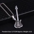 Collar con colgante de guitarra plateado, detalles en esmalte negro y cadena de caja para músicos - Guitarra Negra (Guitarra N.º 9 + Cadena de Acero 70cm)