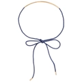 Navy blue braided rope belt with gold metal tube and knot detail for dresses - Navy Blue Gold