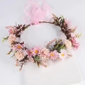Girl's floral headband with pink and white artificial flowers and silk ribbons - Dusty Rose Daisy Garland