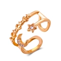 Bague multicouche or rose avec motifs étoile et lune sertis de zircones étincelantes - Style Lune Étoile Creux Double Couche (A-698)