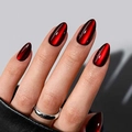 Unghie finte cat eye fatte a mano rosso scuro forma a mandorla finitura lucida - Rosso Scuro Occhio di Gatto (1XB1-13567)