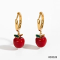 Boucles d'oreilles créoles dorées avec pendentifs pommes rouges et feuilles vertes - Pomme Rouge + Boucles d'Oreilles Dorées (KD3328)