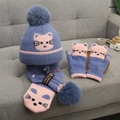 Set invernale bimbo blu-grigio con cappello in maglia, sciarpa e muffole motivo gatto - Taglia Unica (Consigliato 2-8 Anni / 48-53cm) / Blu-Etichetta Gatto (TB686428494195)