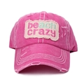 Pink vintage cotton baseball cap with beach crazy embroidery and distressed hole details - Rose Red