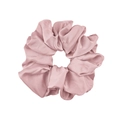 Detailed close-up of pink elastic satin scrunchie with smooth silk texture and natural folds - Satin Ruched / Pink