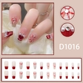 Faux ongles œil de chat avec feux d'artifice rouges, perles et nœuds, 24 pcs - Style Oeil de Chat Rouge Perle Noeud (D1016) / 24 Pcs/Boîte (Avec Colle)
