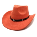 Detail von orangefarbenem Cowboyhut aus Wildlederimitat mit verzierten Metallnieten am Band - M (56-58cm) / Orange