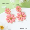 Detailed specs of pink daisy titanium steel drop earrings with size and weight info - Pink