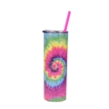 Colorful tie-dye 20oz skinny stainless steel tumbler with straw and lid - TD4 (Multi-color Spiral Tie-dye)
