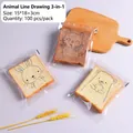 Pack de 100 bolsas de pan con diseños de animales conejo gato y oso 15x18+3cm - Estilo Expresión Animal 3 En 1 / 15*18+3cm/100 Unidades
