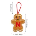 Gingerbread man felt ornament with letter N embroidery and red hanging string - Style N