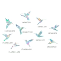 Detailed size specifications for holographic rainbow prism hummingbird window stickers - RPS019 Static Sticker: Hummingbird