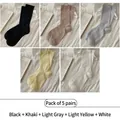 Set of 5 pairs of thin silk ballet style socks in black, khaki, grey, yellow, and white - 5 Pairs / Black + Khaki + Grey + Yellow + White