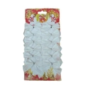 Set of 12 white glitter Christmas tree bow ornaments on a decorative festive display card - 12 Pieces/Pack (Card Pack) / Glitter White