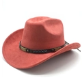 Detail of faux suede cowboy hat featuring black leather band with metal rivets - M (56-58cm) / Brick Red (Suede)