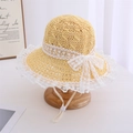 Cappello da sole giallo per bambini con pizzo bianco e fiocco decorativo per la spiaggia - 52-56CM / Giallo
