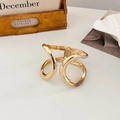 Polished golden geometric open cuff bracelet with double-ring wrapped luxury design - Double Loop Streamlined Teardrop Hinged Bangle (SL335) / Gold