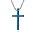 Colgante de cruz de acero de titanio azul esmerilado con cadena de eslabones plateada unisex - Azul Con Cadena 60cm
