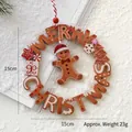 Christmas wooden gingerbread man wreath ornament with Merry Christmas text and red bead - Gingerbread Merry Christmas Wreath