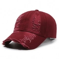 Distressed burgundy baseball cap with vintage worn-out details and washed cotton finish - Adjustable / Burgundy