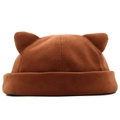 Brown cat ear dock worker cap in corduroy fabric with cute animal style design - 58-61cm (Stretchable) / Caramel color