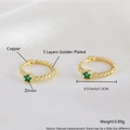 Golden small huggie earrings in copper with green zircon stones and 1.3cm diameter - Green Zircon