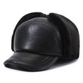 Gorra de invierno para hombre en cuero PU negro con orejeras y forro de felpa - Talla única / Negro