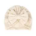 Bonnet turban pour bébé en tricot côtelé crème avec grand nœud pour fille - Taille unique / Blanc Cassé