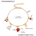 Détail du bracelet en acier inoxydable avec charms cerise et fraise sertie de zircons - Bracelet(TXE409) / 17+5cm