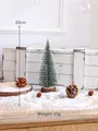 Mini 20cm frosted Christmas tree with natural wood base for desktop decor, 33g - Green 20CM