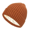 Bonnet en maille marron caramel avec doublure en satin blanc pour protéger les cheveux - Couleur caramel