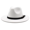 Cappello fedora classico in lana bianca con cinturino in pelle nera e fibbia in metallo - M (56-58cm) / Bianco