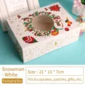 White Christmas cupcake box 21x15x7cm with 6-count inserts and festive snowman graphics - Snowman / Large (6-count) / White
