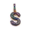 Letter S pendant with colorful cubic zirconia stones and gold plating for jewelry making - Letter: S