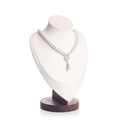 Walnut wood display stand with a white pearl necklace and teardrop pendant - Walnut Bust White Medium
