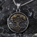Vintage Viking Tree of Life pendant necklace with silver and gold finish on black rock - Two-Tone Gold Pendant (No Chain) (A0512-2)