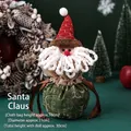 Green floral Santa Claus plush drawstring gift bag for Christmas candy packaging - English Print Apple Bag - Santa Claus