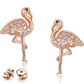 Roségoldene S925 Sterling Silber Flamingo Ohrstecker mit funkelnden weißen Zirkonia Steinen - Mit Silberrücken / Roségold