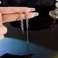 Elegant asymmetrical silver chain tassel earrings with layered metal links for women - Asymmetric Silver Chain Earrings