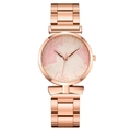 Women's rose gold watch with leaf pattern dial and stylish metal link bracelet - Pink