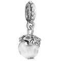 Silver owl charm with transparent faceted crystal bead and intricate vintage leaf carvings - Vintage Cut Clear Crystal Ball Bead