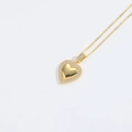 Elegant gold heart pendant necklace with white cubic zirconia inlay on a thin chain - Large Heart White Cubic Zirconia