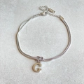 Silver stainless steel double snake chain bracelet with knot design and letter G charm - Silver-G