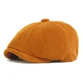 Retro mustard yellow corduroy newsboy cap with vintage 8-panel texture for winter - One Size(56-61cm) / Orange