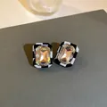 Pendientes de cristal a cuadros con agujas de plata y diamantes cuadrados geométricos - Estilo Cuadrado Tablero Ajedrez
