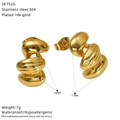 Detail view of 18K gold plated stainless steel earrings with 17mm x 10mm size specs - Spiral Textured C-Shape Earrings (SE752G)