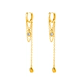 Elegante gouden S925 kwastjes oorbellen met zirkoon en gegraveerde sterrenhangers - Goud